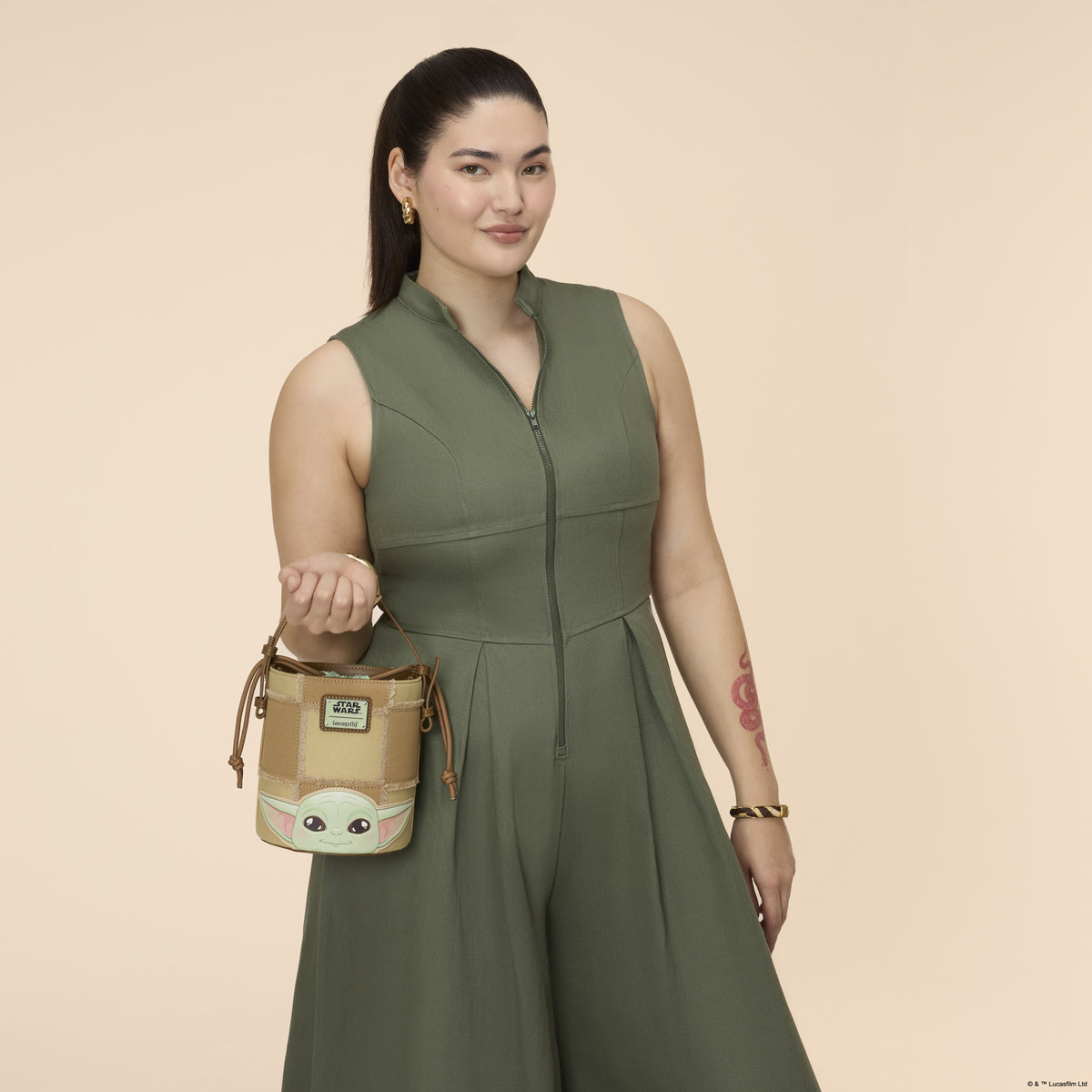 The Mandalorian Grogu & Anzellan Drawstring Bucket Crossbody Bag with Coin Bag - US 8918