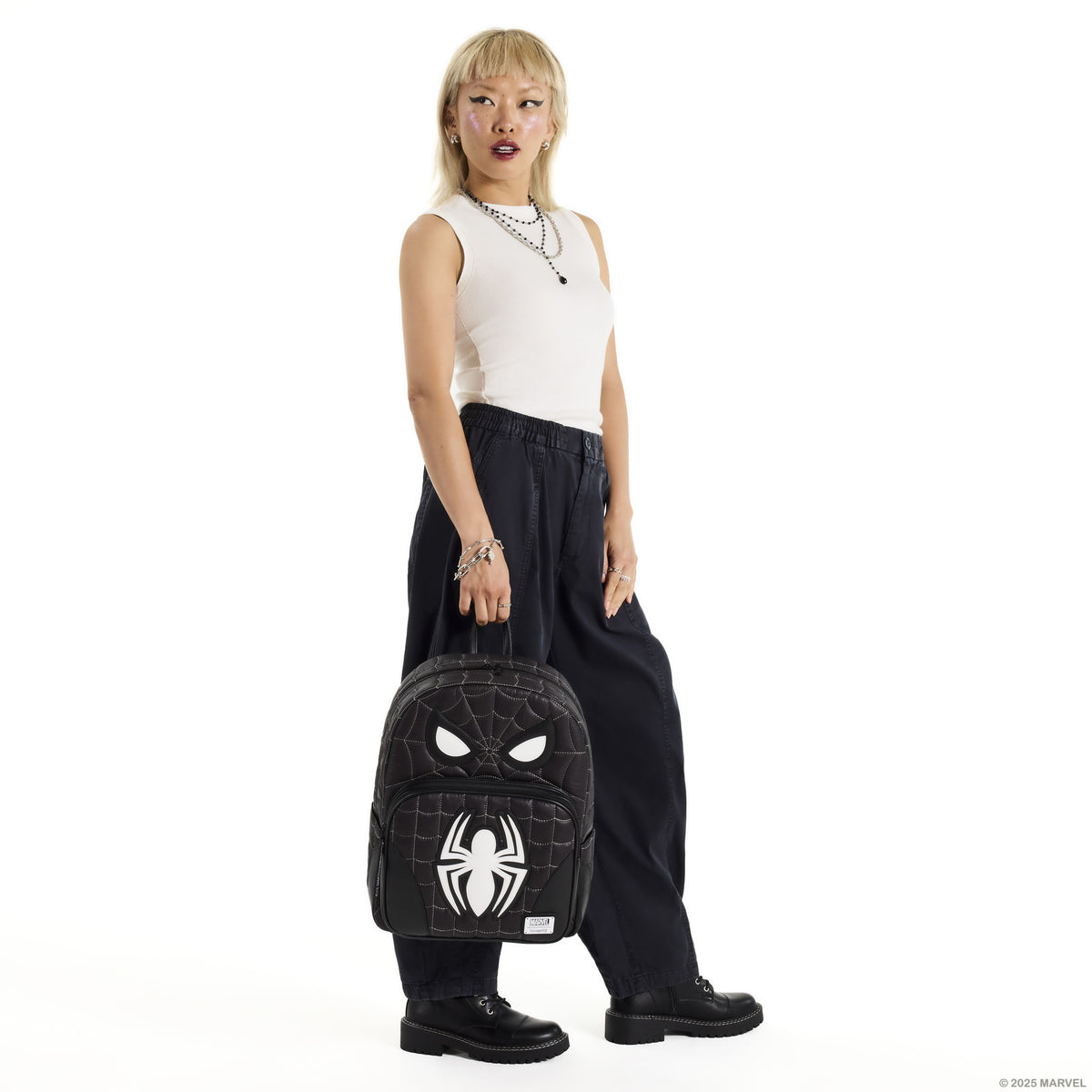 Spider-Man Black & White Suit Cosplay Quilted Full-Size Backpack - US 0716